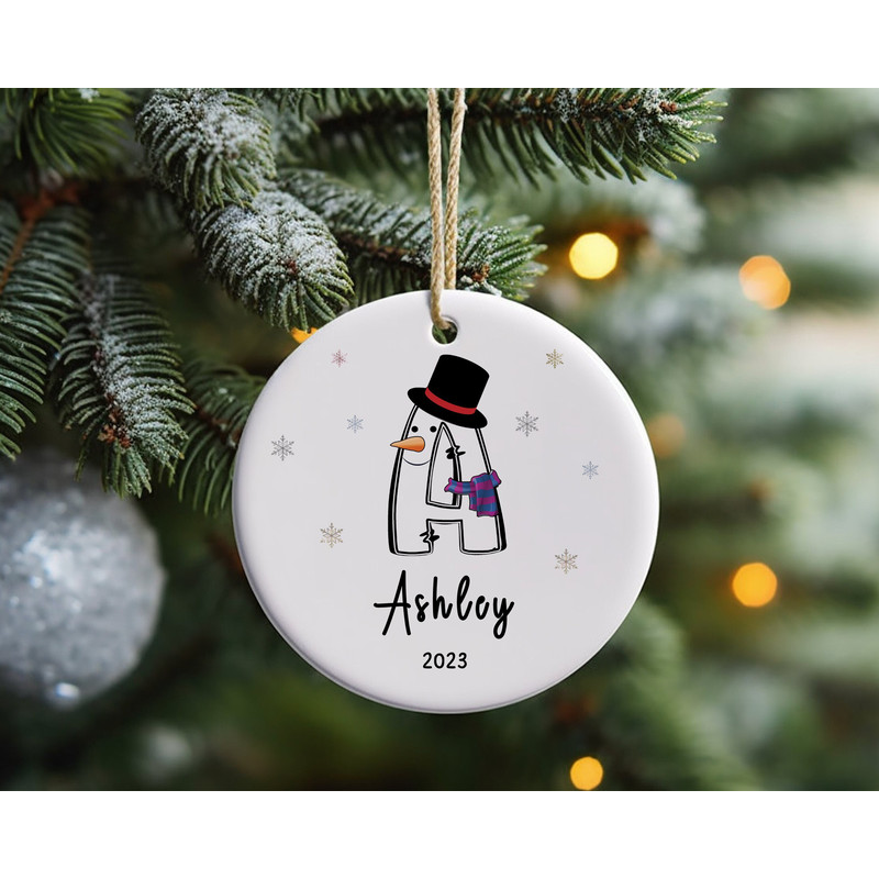 Snowman Letter Christmas Ornament, 2023 Christmas Ornament, Cute Custom Initial Christmas Ornament, Monogram Hanging Ornament for Christmas.jpg