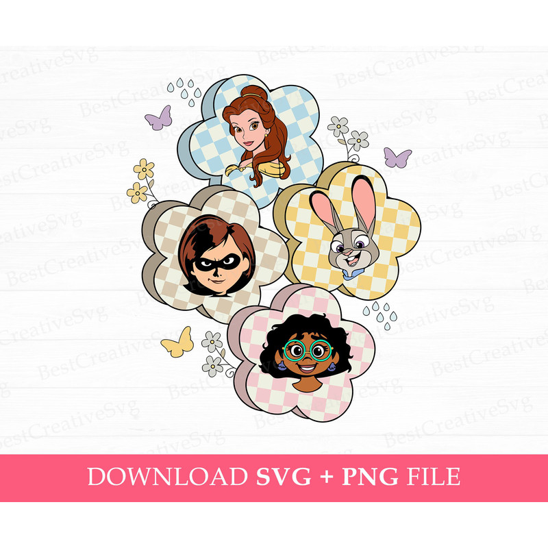 Checkered Cute Characters Svg, Family Vacation Svg, Vacay Mode, Family Trip Svg, Princess and Friends Svg, Png Svg Files For Print.jpg