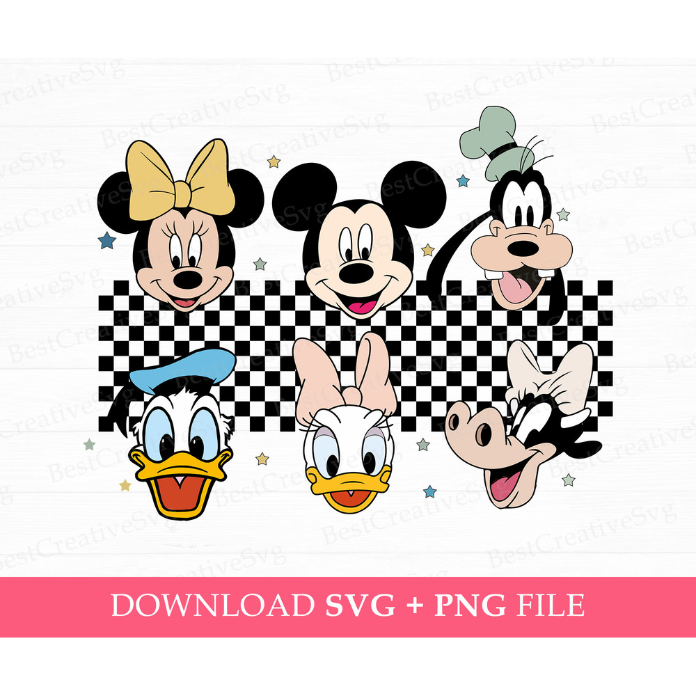 Checkered Mouse and Friends Svg, Retro Magical Kingdom Svg, Family Vacation Svg, Best Friends Png, Retro Mouse Svg, Png File For Sublimation.jpg