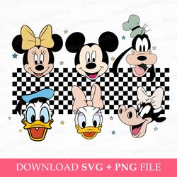 checkered mouse and friends svg, retro magical kingdom svg, family vacation svg, best friends png, retro mouse svg, png