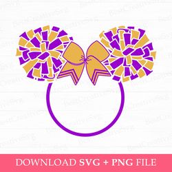 cheerleader mouse ears svg, mouse ear with bow svg, pom pom miss mouse svg, cheer svg, instant download, svg png files f