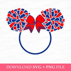 cheerleader mouse ears svg, pom pom miss mouse svg, cheer svg, mouse ear with bow svg, instant download, svg png files f
