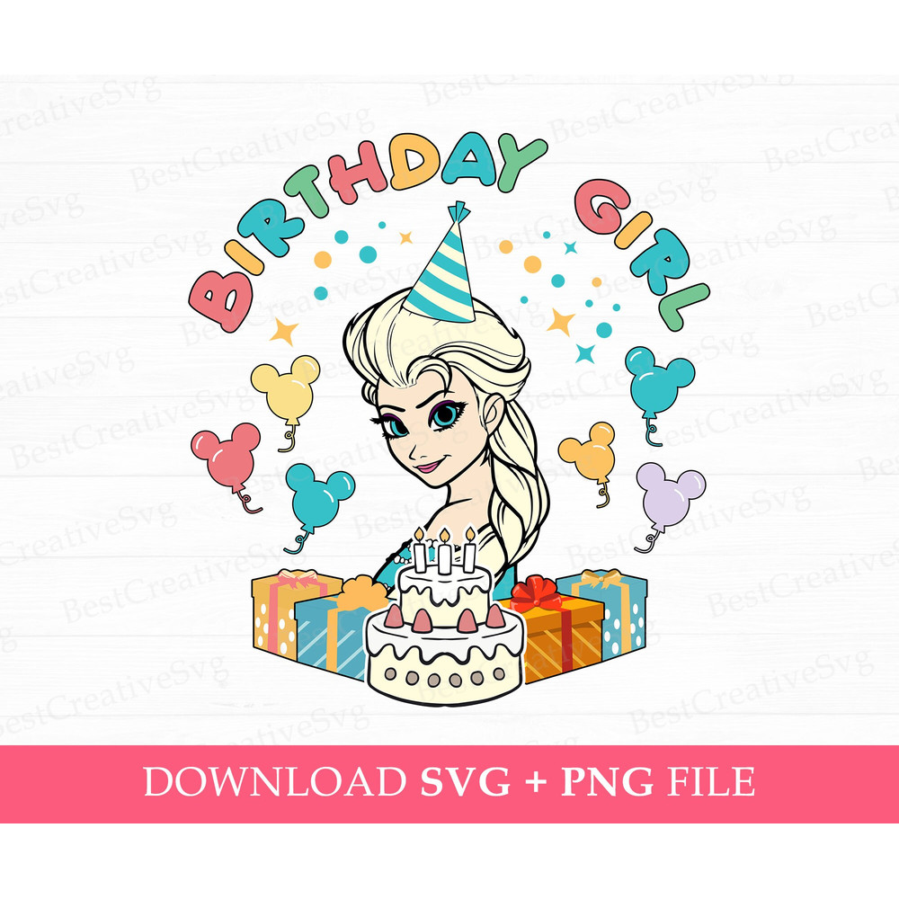 Family Birthday Girl Svg, Princess Birthday Svg, Happy Birthday Girl with Balloons and Birthday Cake Svg, Png File For Sublimation.jpg
