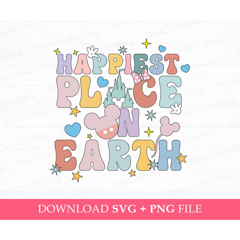 Happiest Place On Earth Svg, Family Vacation Svg, Family Trip Svg, Mouse Ear, Magical Kingdom Svg, Stars and Hearts, Svg Png Files For Print.jpg
