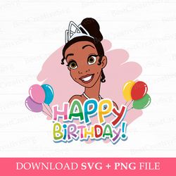 happy birthday svg, birthday girl svg, family birthday girl svg, princess girl svg, balloons and princess svg, png svg f