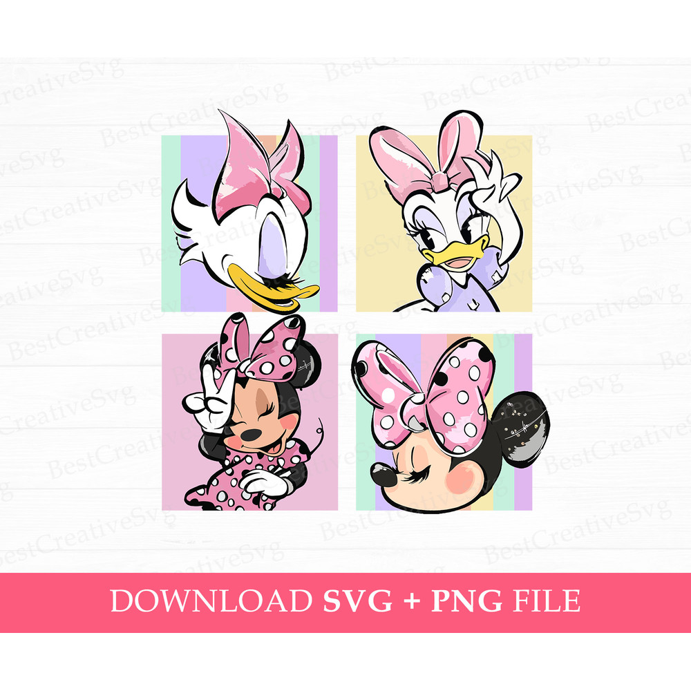 Retro Best Friends Svg, Colorful Skecth Mouse and Duck Svg, Family Vacation Svg, Friends Trip Svg, Girls Squad Svg, Png Svg Files For Print.jpg