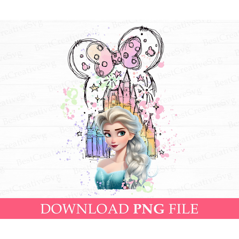 Watercolor Magical Kingdom Png, Frozen Princess Png, Family Trip Png, Mouse Ear Castle Png, Colorful Castle Png, Png File For Sublimation.jpg
