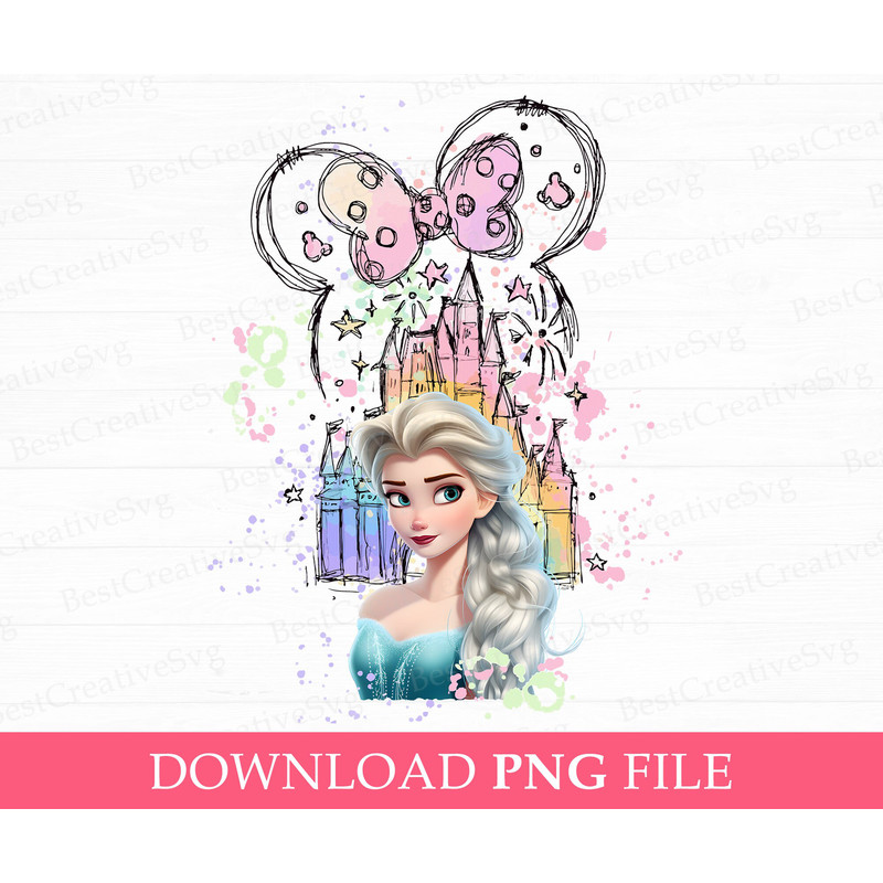 Watercolor Magical Kingdom Png, Frozen Princess Png, Family Trip Png, Mouse Ear Castle Png, Colorful Castle Png, Png File For Sublimation.jpg