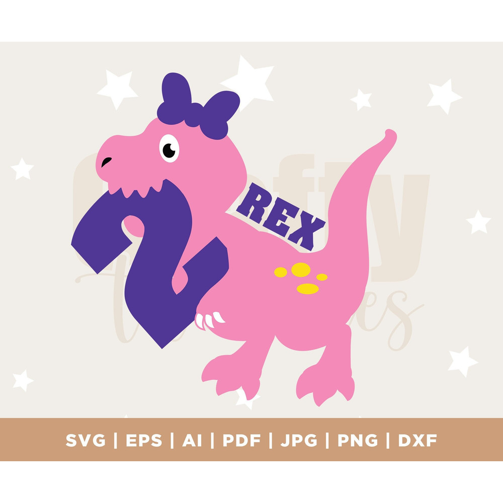 2 Rex SVG Girl Two Rex Dinosaur Birthday Svg Clipart 2nd birthday 2 Year Old Girl Birthday Dinosaur with Bow T Shirt Svg Cut Files Cricut.jpg
