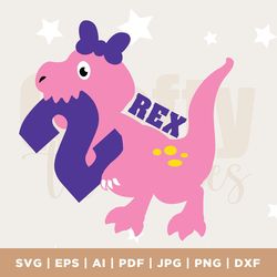 2 rex svg girl two rex dinosaur birthday svg clipart 2nd birthday 2 year old girl birthday dinosaur with bow t shirt svg