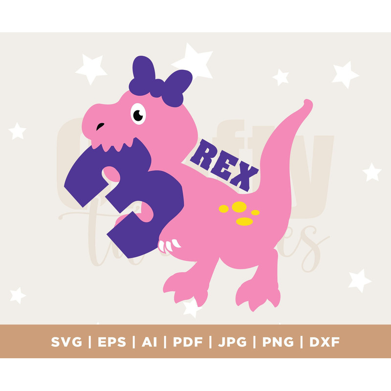 3 Rex Svg, Girl Three Rex Dinosaur Svg, Girl 3rd Birthday Svg, Three Year Old Girl Dinosaur Birthday T Shirt, SVG, DXF, Cut Files for Cricut.jpg