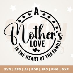 a mothers love is the heart of the family svg, mother svg, mothers day svg, mom cut file, gifts for mom, mom quotes, svg