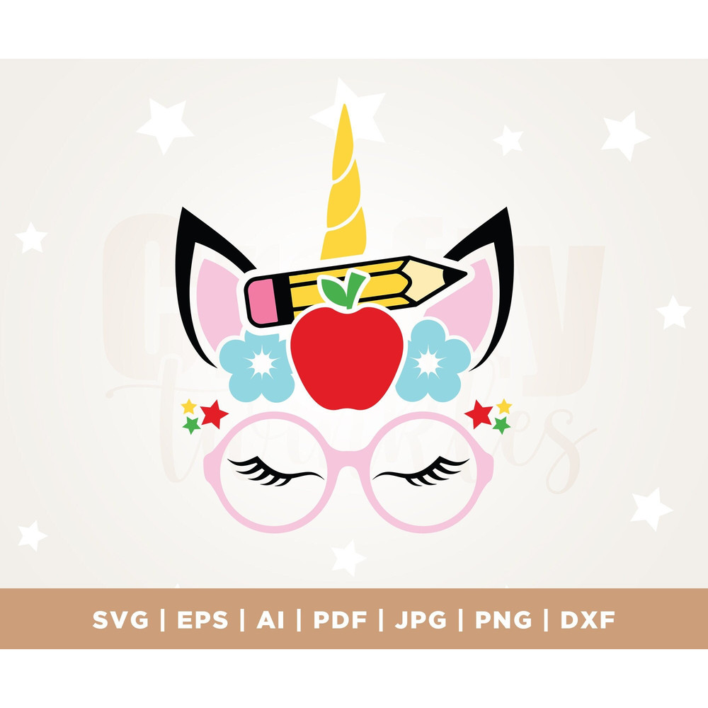 Back to School SVG, Back to School Unicorn svg, Unicorn with Glasses svg, First Day of School svg, Cut File, Cricut, Png, Svg, sublimation.jpg