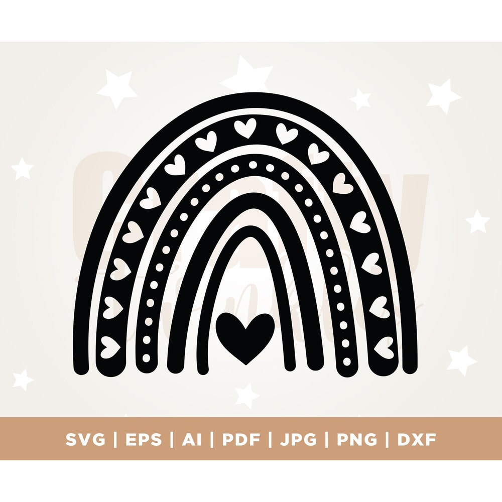 Boho Rainbow SVG, Pastel Rainbow SVG, Cut File, Cricut, Commercial use, Hand Drawn Rainbow, Instant Download, Heart SVG, Cricut, Cut File.jpg