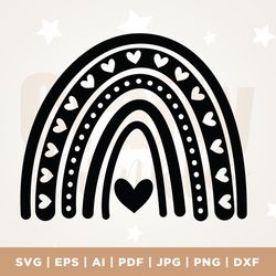 boho rainbow svg, pastel rainbow svg, cut file, cricut, commercial use, hand drawn rainbow, instant download, heart svg,