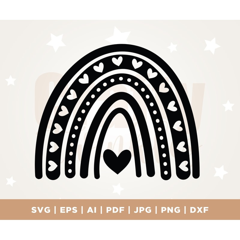 Boho Rainbow SVG, Pastel Rainbow SVG, Cut File, Cricut, Commercial use, Hand Drawn Rainbow, Instant Download, Heart SVG, Cricut, Cut File.jpg