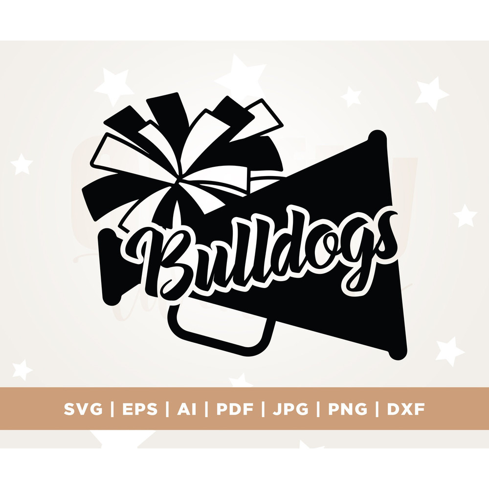 Bulldog svg, Cheer svg, megaphone svg, pom pom svg, cheer mom, team spirit svg, t-shirt design, svg,, Digital file, cricut, Silhouette.jpg