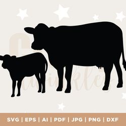 cow calf pair vector svg, cow baby, calf, cattle mommy, mom cow, farm animal milk, dairy, western meat food, cut sign im
