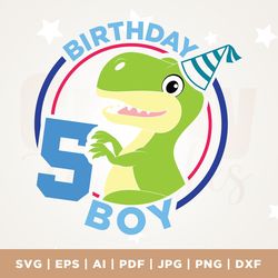 dinosaur 5th birthday svg png, birthday dinosaur svg, dinosaur birthday shirt svg png, boys 5th birthday svg, birthday t