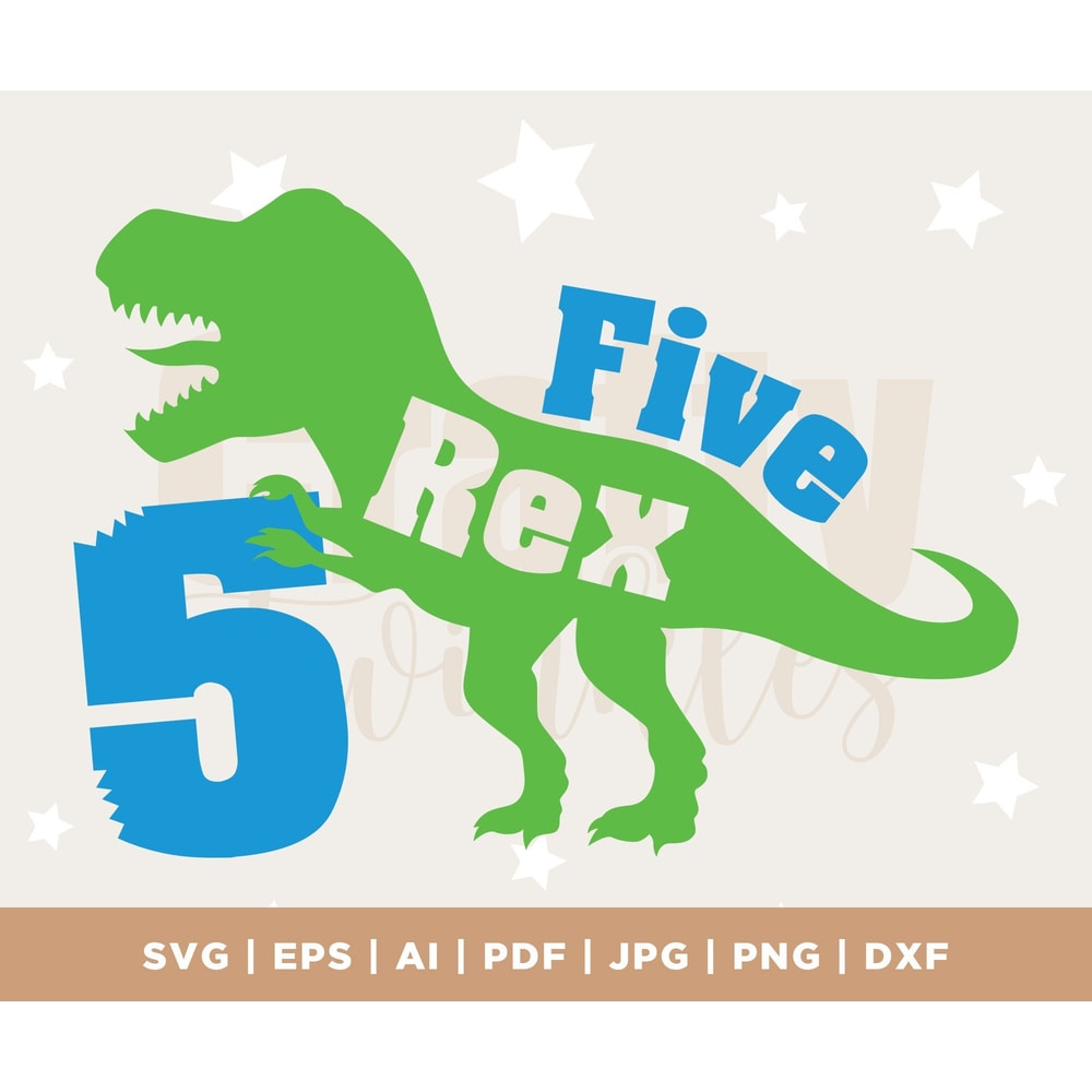 Five Rex Svg, 5th Birthday Svg, Dinosaur Birthday Svg Dxf Eps Png, Fifth Birthday Cut Files, T-Rex Shirt Design, Kids Svg, Silhouette Cricut.jpg