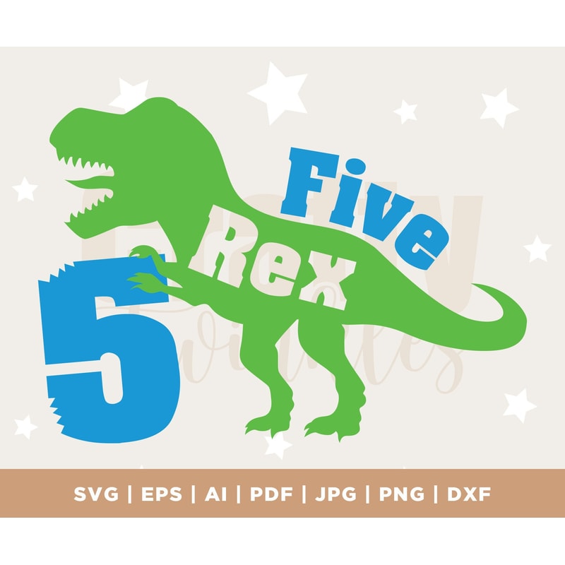 Five Rex Svg, 5th Birthday Svg, Dinosaur Birthday Svg Dxf Eps Png, Fifth Birthday Cut Files, T-Rex Shirt Design, Kids Svg, Silhouette Cricut.jpg