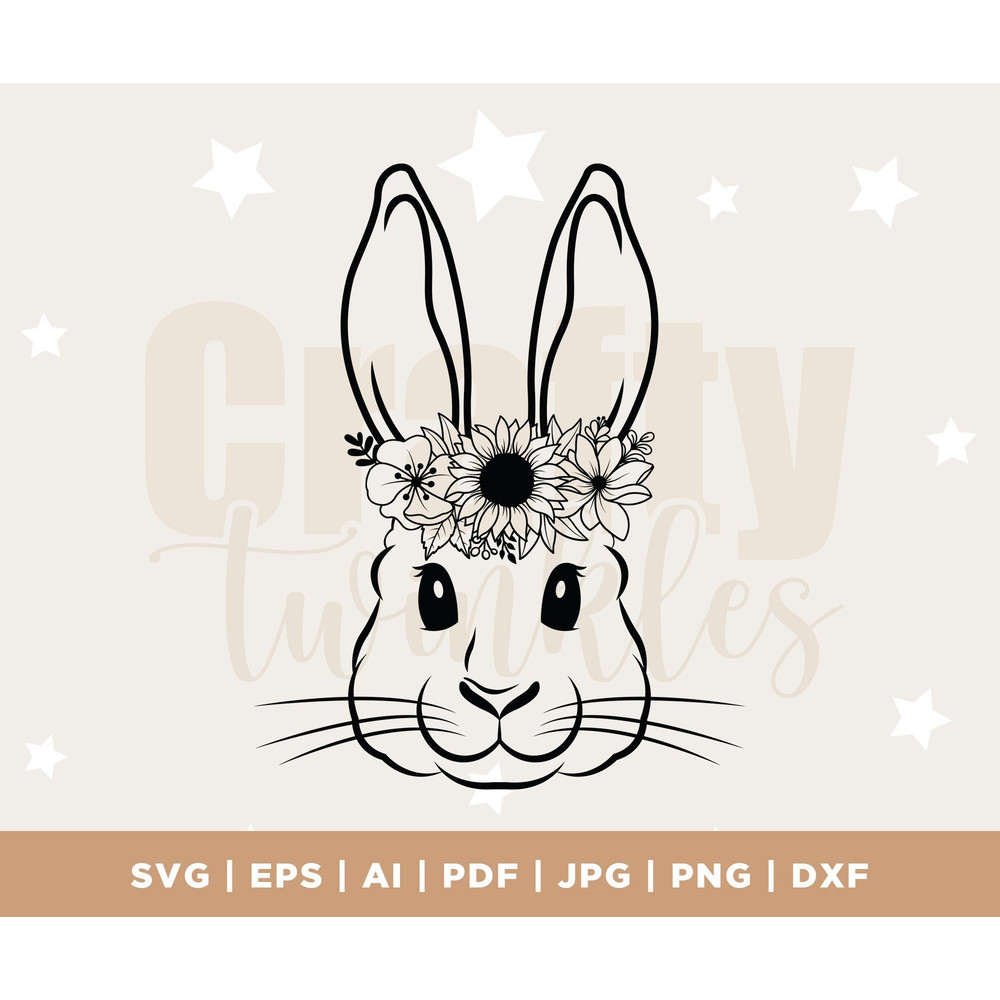 Floral Bunny SVG, Easter Bunny SVG, Happy Easter svg, Animal Face svg, Flower Crown svg, Spring svg, Rabbit SVG Cut file, Flower Bunny svg.jpg