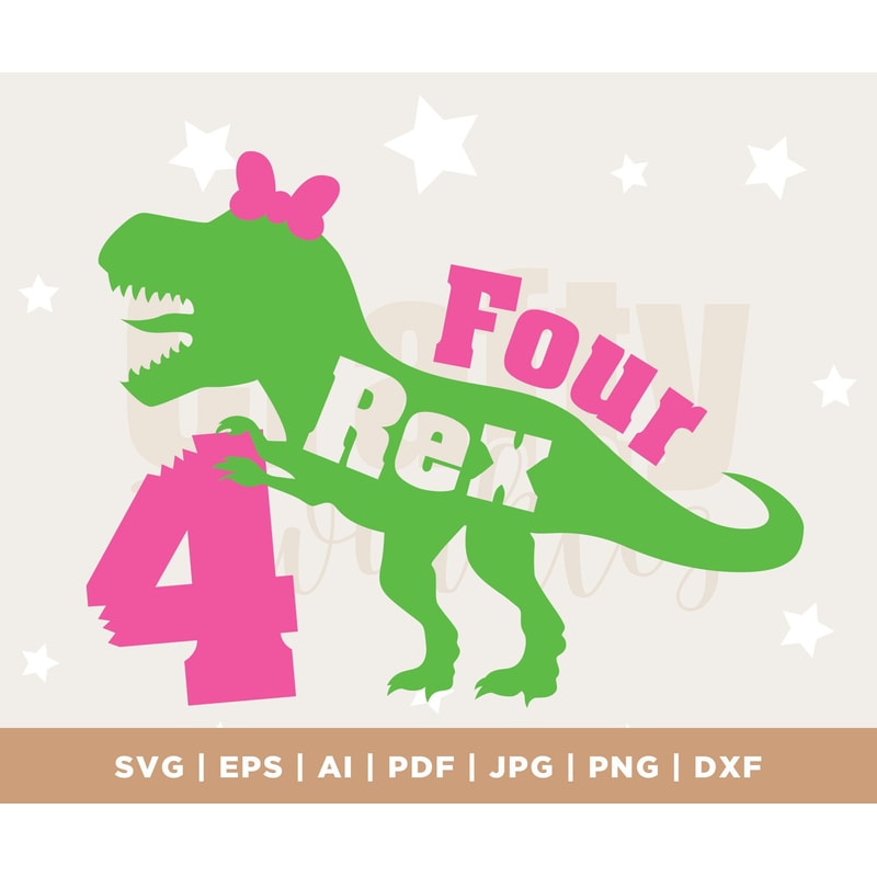 Four Rex Svg, Girl 4th Birthday Svg, Dinosaur Birthday Svg Dxf Eps Png, Fourth Birthday Cut Files, T-Rex Design, Kids Svg, Silhouette Cricut.jpg