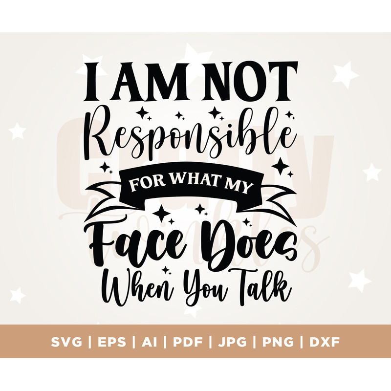 Funny Sarcastic Quote SVG, Sassy SVG, I Am Not Responsible for What My Face Does When You Talk SVG, Cut File, Cricut, Silhouette, Svg, Png.jpg