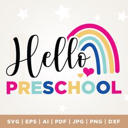 hello preschool svg, commercial use, cut file, cricut, png, svg, sublimation, sublimation design, digital download, svg