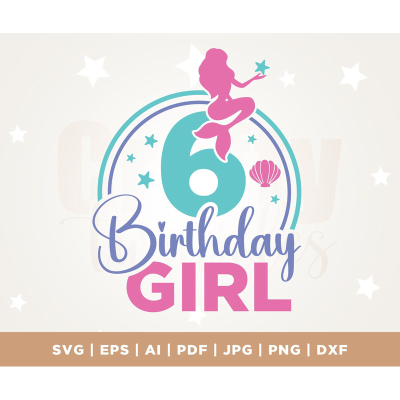 Mermaid 6th Birthday Svg, Mermaid Birthday Svg, sublimation, Silhouette, Cricut, Cut File, Mermaid Svg, birthday svg, princess svg, Cricut.jpg