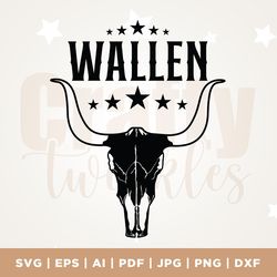 retro wallen bull skull png, wallen bull skull png digital download, cowboy designs, country western png, silhouette, cr