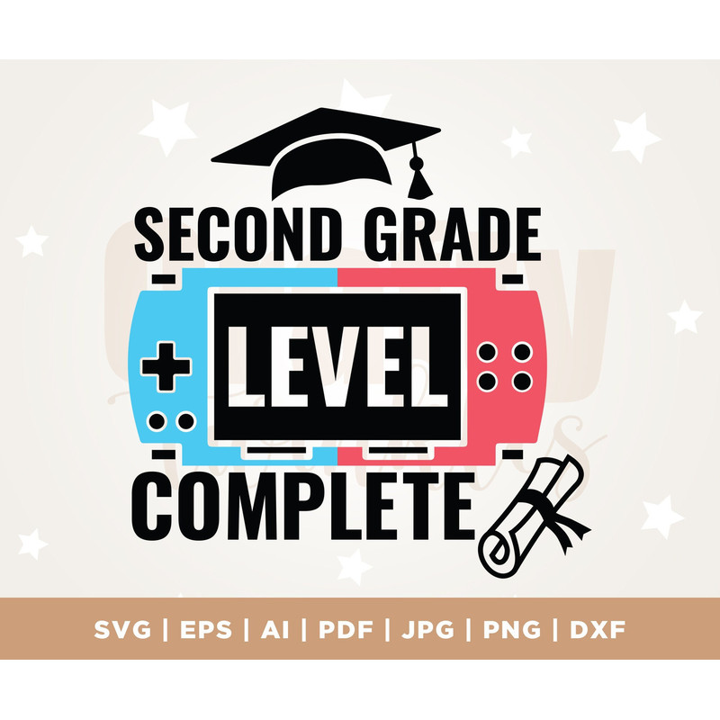 Second Grade Level Complete Svg, Graduation Video Game Svg Png, Cricut, Png, Svg, 2nd Grade Svg, End of School Svg, Last day of School Svg.jpg