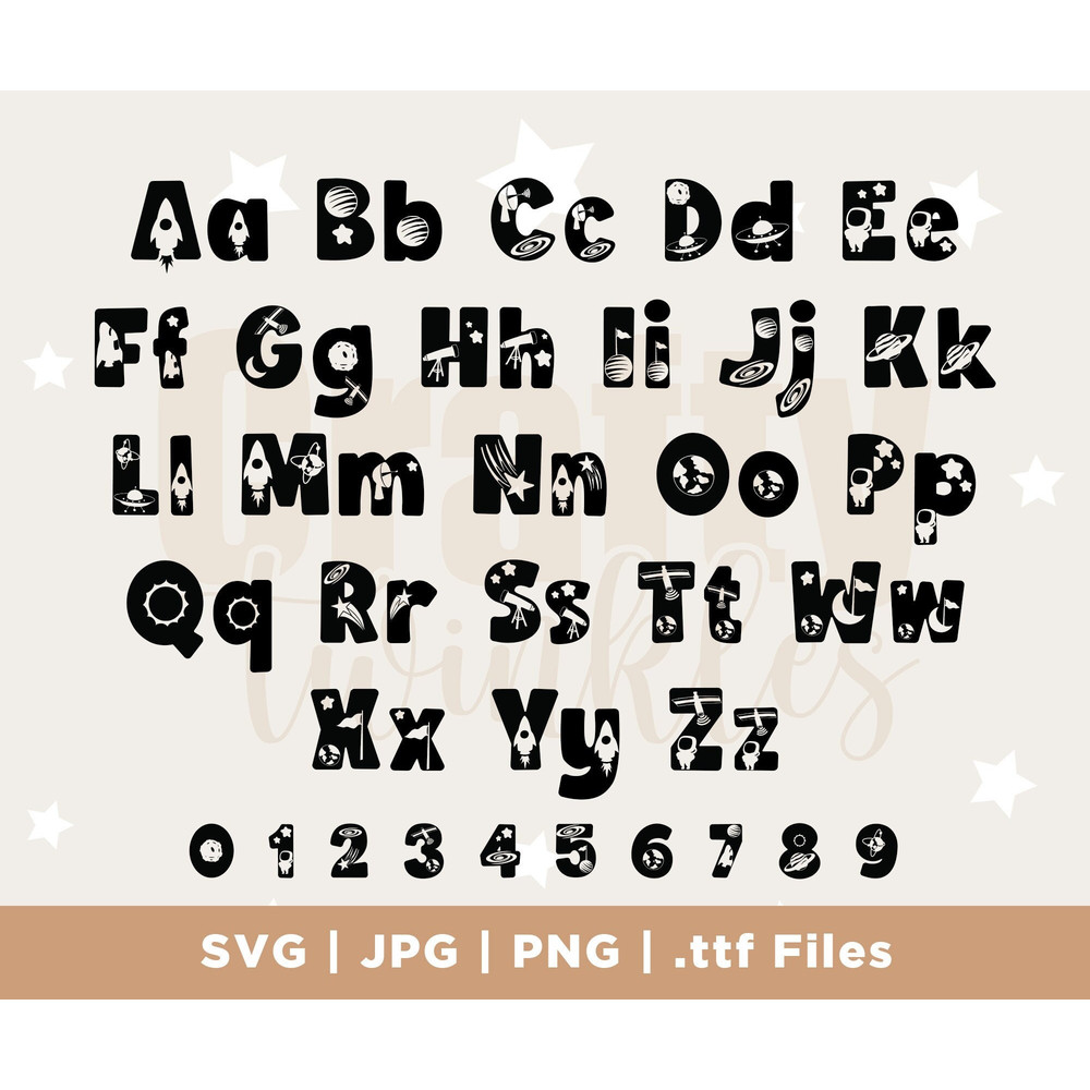 Space Alphabet SVG, Font SVG, Numbers, Letters, Spaceship, Astronaut, Solar System, Planet, Birthday Font, PNG, Boys, Alien, Font, Cricut.jpg