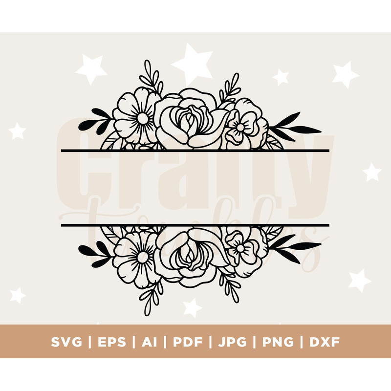 Split Floral Frame SVG, Floral Border SVG, Split Flower Monogram Svg, Wedding Border Svg, Split Name Frame SVG, Flower Cut file.jpg