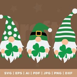 st. patricks day svg, gnome svg, irish gnome svg, lucky gnomes svg, shamrock svg, three gnomes svg, dxf, png, cut file,