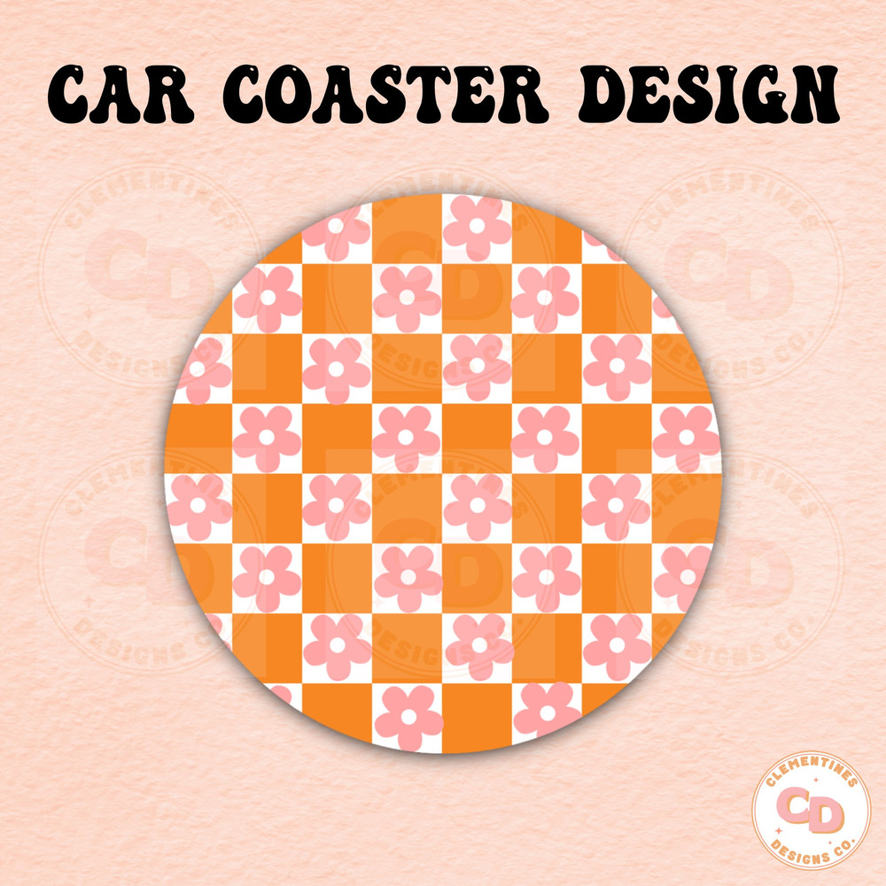 Checkered Flower Car Coaster PNG Design,Sublimation Design,Car coaster sublimation,Coaster designs,Trendy png,Sublimation png,Coaster png.jpg