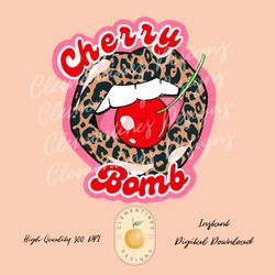 cherry b0mb cheetah lips png  sublimation design, retro png, retro design, retro sublimation, cheetah print png, cherry