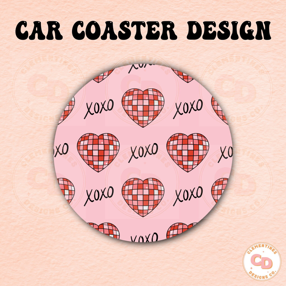 Disco Hearts Car Coaster PNG Design,Sublimation Design,Car coaster sublimation,Coaster designs,Trendy png,Valentines Day png,Coaster png.jpg