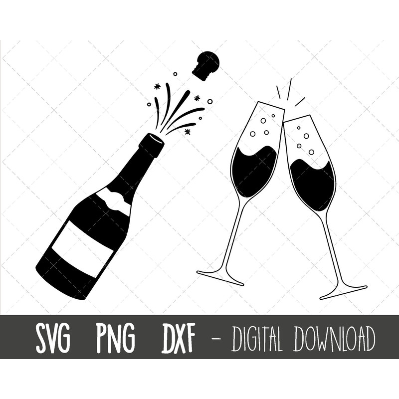 Champagne bottle SVG, champagne glasses svg, celebration svg, cork pop vector, wedding svg, party png, bottle silhouette cricut cut files.jpg
