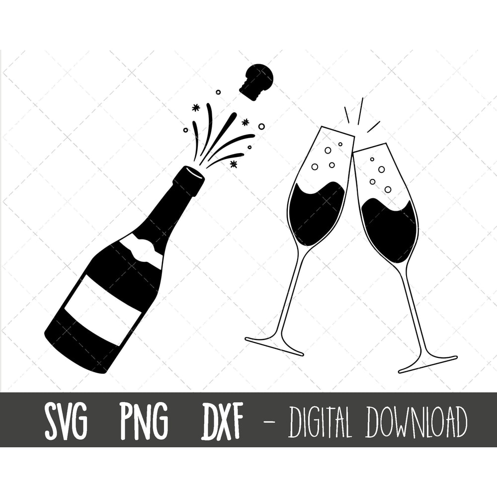 Champagne bottle SVG, champagne glasses svg, celebration svg, cork pop vector, wedding svg, party png, bottle silhouette cricut cut files.jpg