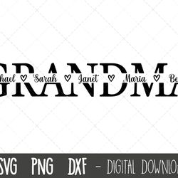 custom grandma svg, grandmother svg, grandma split name frame svg, granny svg, grandma svg, mothers day svg, cricut silh