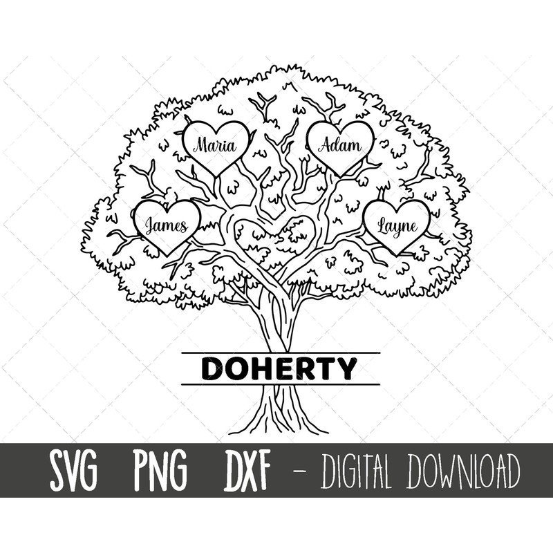 Family tree SVG, Family split name frame svg, family clipart, family cut file, family outline, family png, family cricut silhouette cut file.jpg