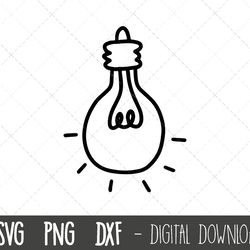 lightbulb svg, lightbulb clipart, light bulb outline, lightbulb cut file, bright light silhouette svg, bulb cricut silho