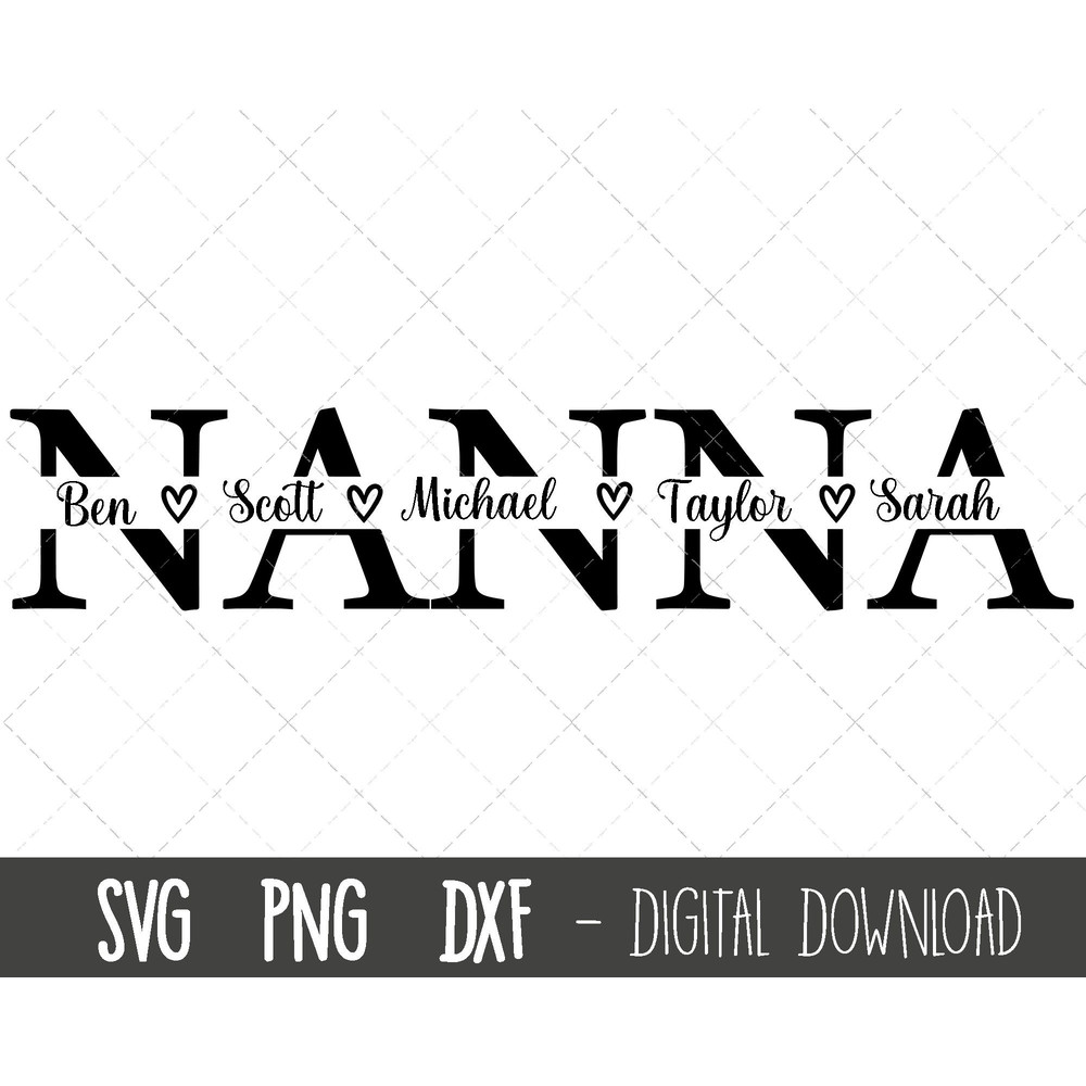 Nanna SVG, Grandmother svg, Nanna split name frame svg, grandma svg, nanna cut file, Mother's Day SVG, nanna cricut silhouette svg cut file 1.jpg