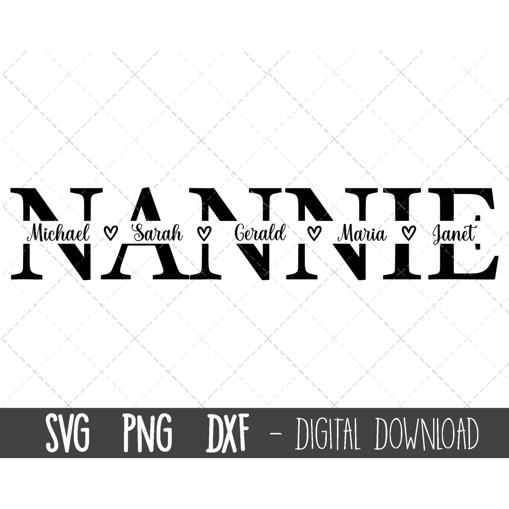 Nannie SVG, Grandmother svg, Nannie split name frame svg, grandma svg, nannie cut file, Mother's Day SVG, cricut silhouette svg cut file.jpg