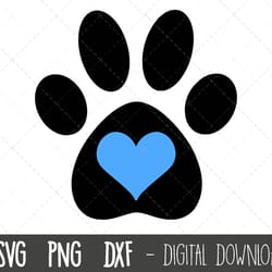 paw print heart svg, paw print blue heart monogram svg, paw svg, paw print svg, paw print clipart svg, png, cricut silho