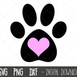 paw print heart svg, paw print pink heart monogram svg, paw svg, paw print svg, paw print clipart svg, png, cricut silho