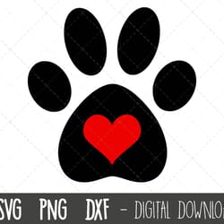 paw print heart svg, paw print red heart monogram svg, paw svg, paw print svg, paw print clipart svg, png, cricut silhou