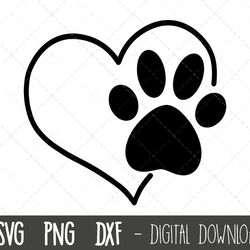 paw print svg, paw print heart svg, dog paw svg, dog cat paw print svg, dog paw clipart svg, png, dxf, paw print cricut