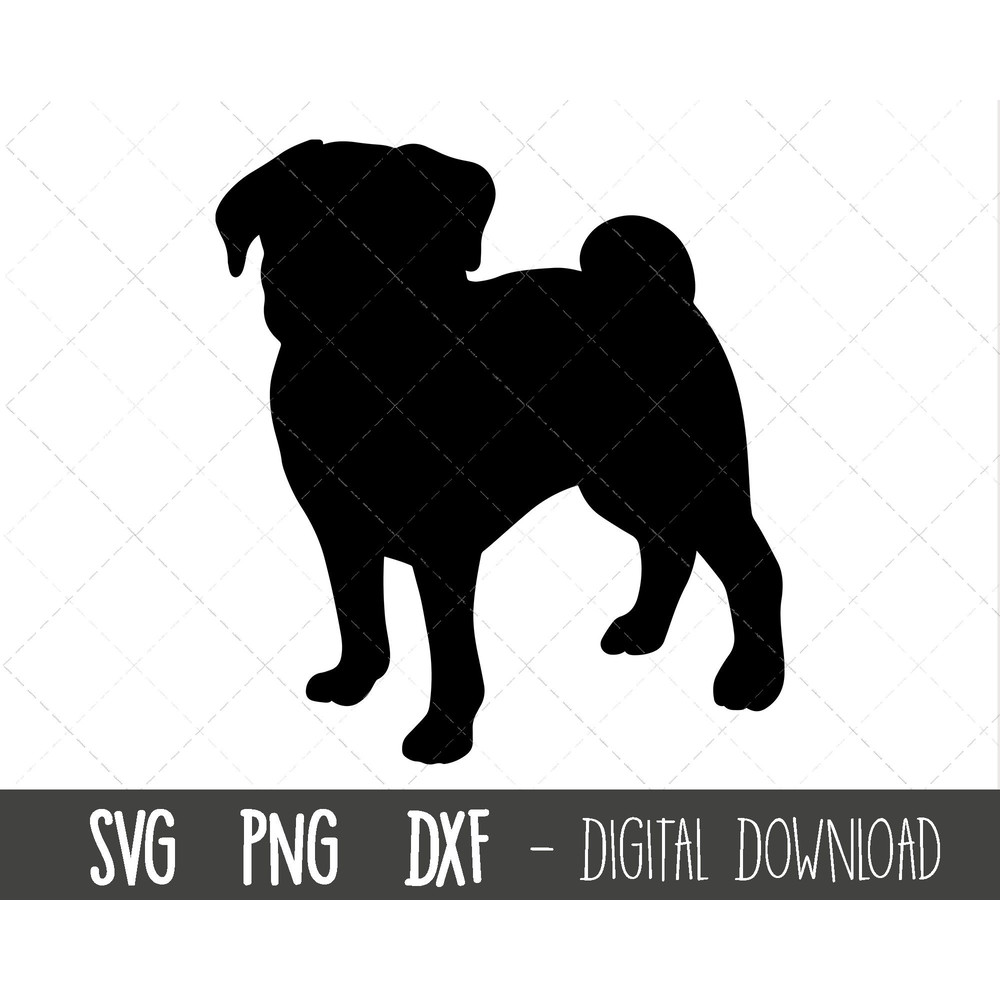 Pug SVG, dog svg, pug silhouette, pug outline png, pug clipart, dog pet png, pug dxf, cute pet doggy pug cricut silhouette svg cut file.jpg